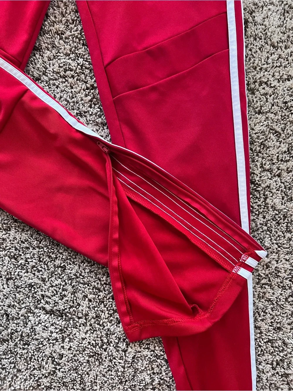 adidas Red Joggers with White Side Stripes